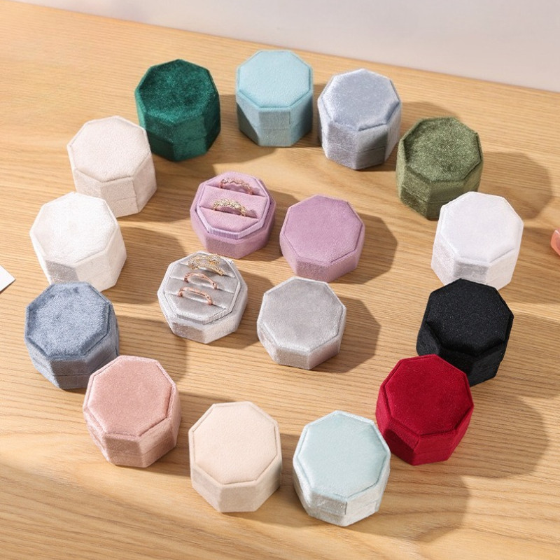 Octagonal Velvet Ring Box Wholesale Wedding Engagement Jewelry Gift Box Premium Velvet Packaging