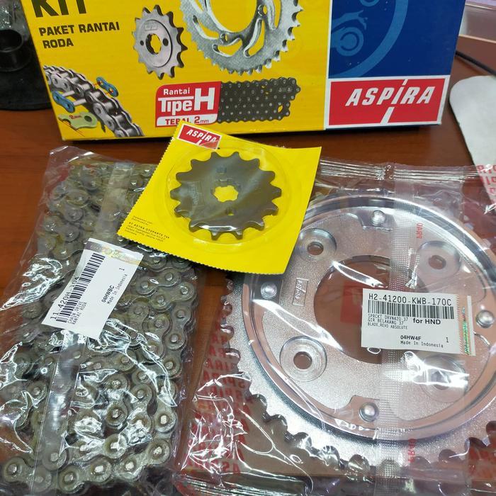 Gear Set Depan Belakang Plus Rantai Aspira Motor Revo Absolute Blade Ori New