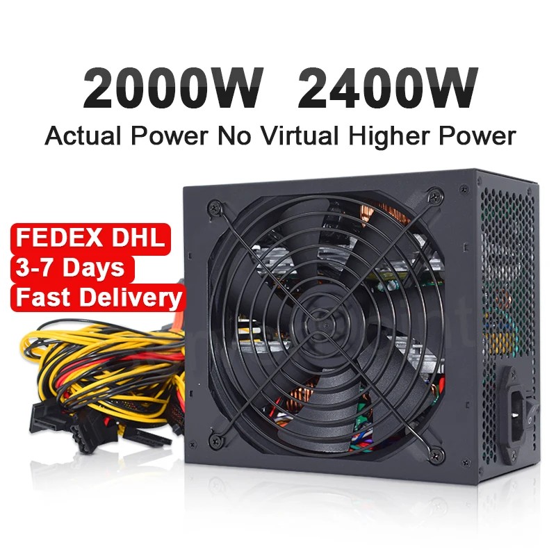 2000W 2400W Bitcoin mining PSU PC Power Supply Computer Mining Rig 8 GPU ATX ETC RVN Coin 12v 4 pin