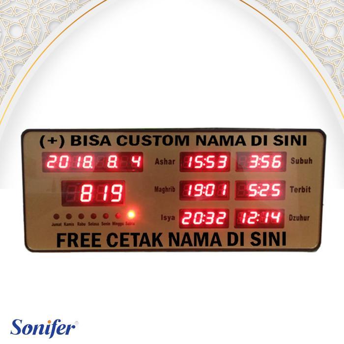 Sonifer Jam Dinding Adzan & Iqomah Otomatis Adzan Clock AZ-2515 ukuran 25 x 10 cm FREE CUSTOM NAMA