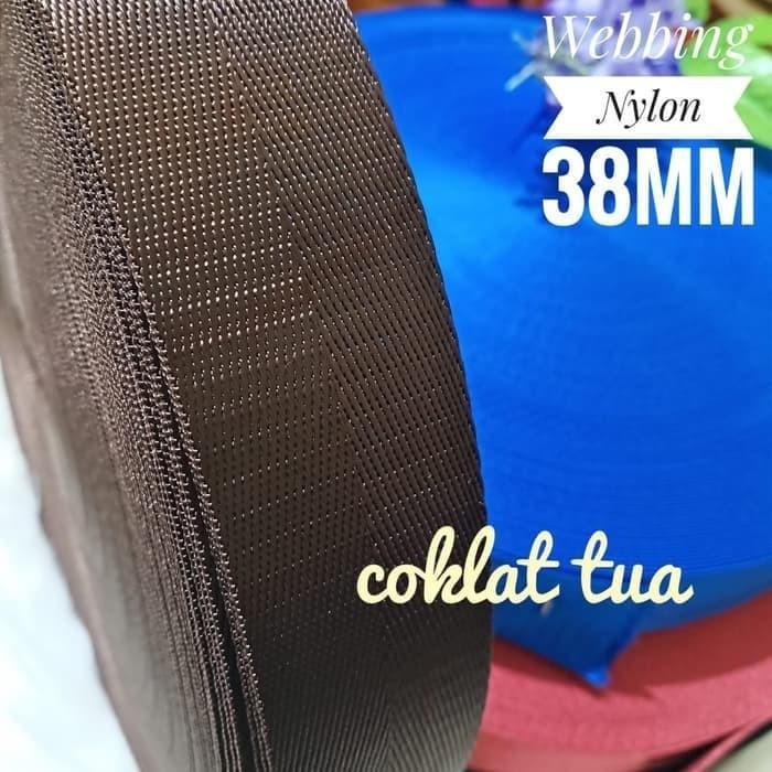 Tali Tas Webbing Nylon Panah Polos Halus Warna Coklat Tua Lebar 38Mm