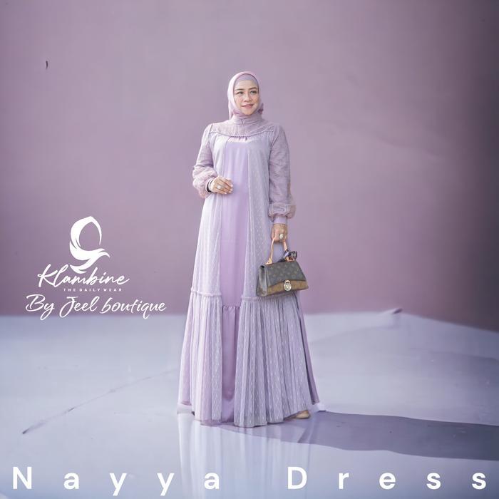 Klambine Nayya Dress Pesta Wanita Casual Dusty, Sage, Coklat, Lilac Kombinasi Muslim Kondangan Gamis