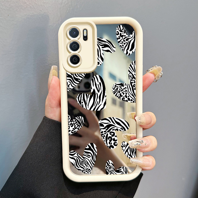 Casing Hp Untuk OPPO A16 OPPO A16s OPPO A54s Case Hati motif zebra Cesing elegan Mirror Kasing cermi