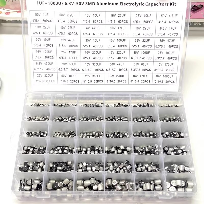 1500pcs 1UF-1000UF 6.3V-50V SMD Aluminum Electrolytic Capacitors Kit SMD Sample Box
