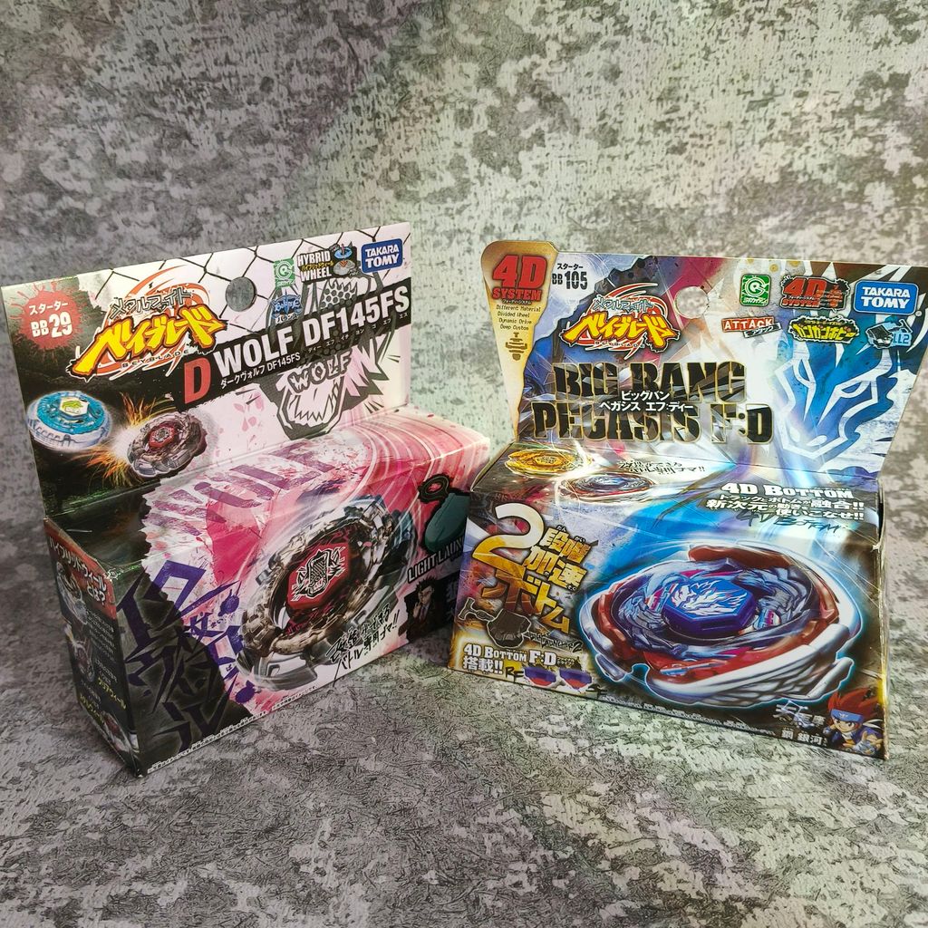 Takara Tomy BeyX BB29 D Wolf DF145FS & BB105 Big Bang Pegasis F:D Starter Sets - Metal Fusion/Metal