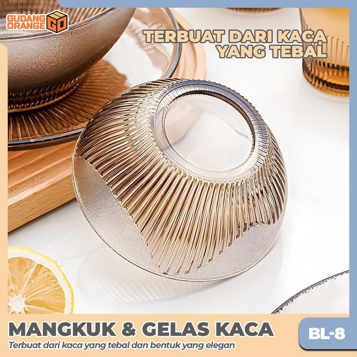 COD GO - Set Piring Mangkok Gelas Kaca Set Piring Gelas Isi 6PCS Cantik Untuk Hampers Kado Set