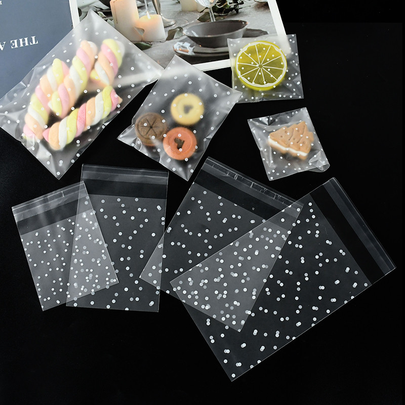 100Pcs Plastic Transparent Cellophane Bags Polka Dot Candy Cookie Gift Bag Self Adhes Candy Bags For