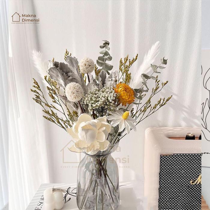 Set Vas Bunga Aesthetic Jumbo Ukuran Besar 50cm Tinggi Vas 18cm Diameter 8cm Bunga Kering Hand