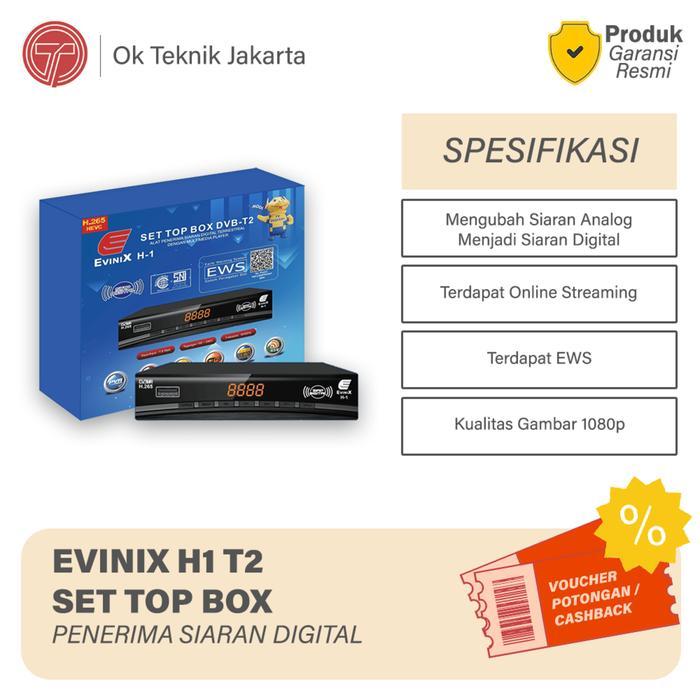 "New" EVINIX - Set Top Box DVB-T2 EviniX H1 NEW 2025 Dengan Adaptor Casing Besi Kabel