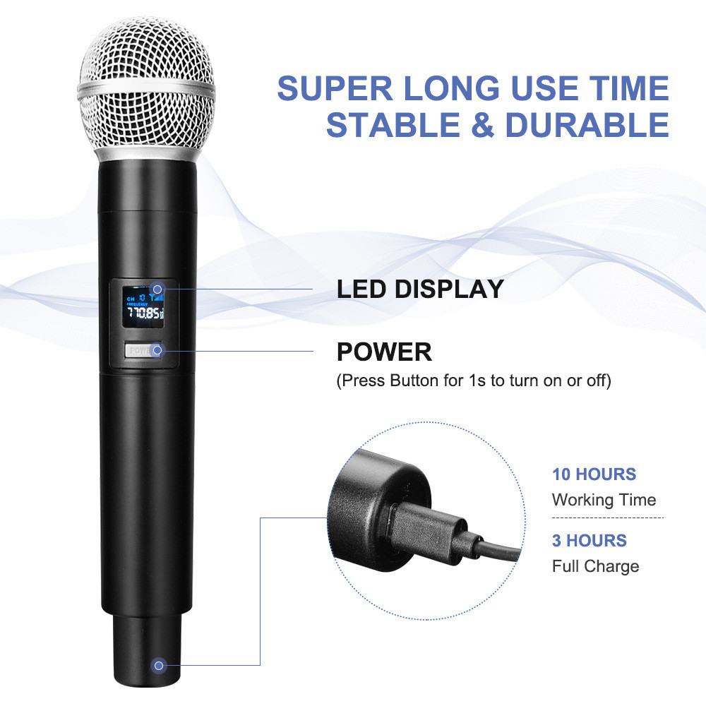 Wireless Microphone 2 Channel UHF Fixed Frequency Handheld Mic Microphone Condenser Microphone For