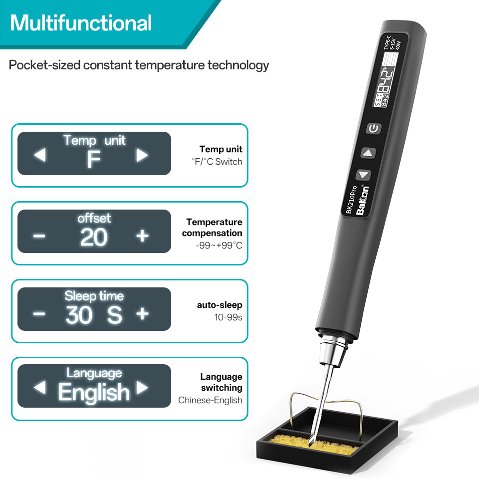NEW BK210 PRO Portable Soldering Iron 40W Adjustable Constant Temperature Auto Sleep PCB Repair