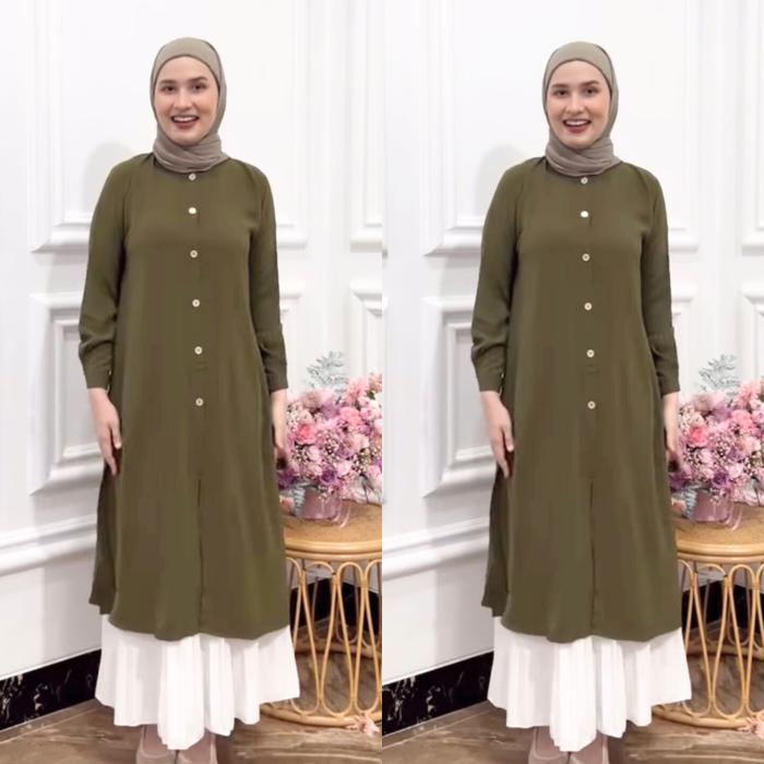Sale- Alika Long Tunic Tunik Rayon Crinkle Panjang Polos Murahh Muslim Airflow Wanita Tunik Lebaran