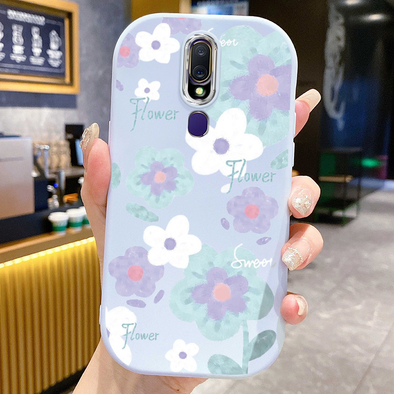 Casing Hp Untuk OPPO F11 F11 Pro A9 2019 A9x Case Bunga Watercolor Warna Ungu Kasing silikon round a