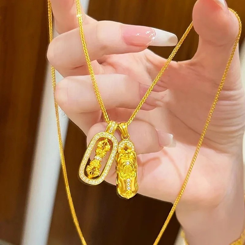 Jin Yan Wei Xue K Gold Rotating Necklace Diamond Embedded Female Style Vajra Pendants Luxury