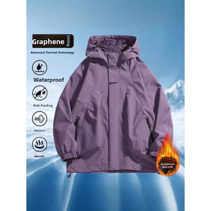Upgraded Graphene Fleece Lined Thickened Autumn Winter Men's Jacket Windproof Waterproof Cotton