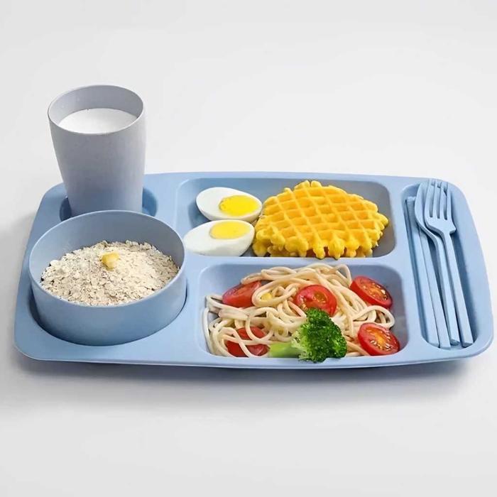 Piring Makan 5 Sekat Bahan Jerami Tempat Makanan Bayi Anak Nampan Catering Prasmanan Plastik Wadah