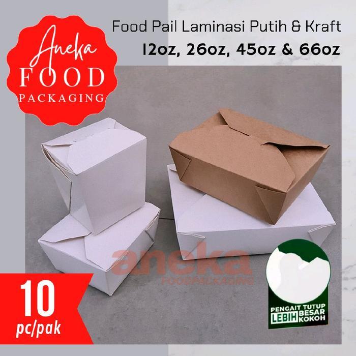 10pc- Food pail box 12oz, 26oz, 45oz & 66oz rice bowl noodle box polos PUTIH & KRAFT laminasi