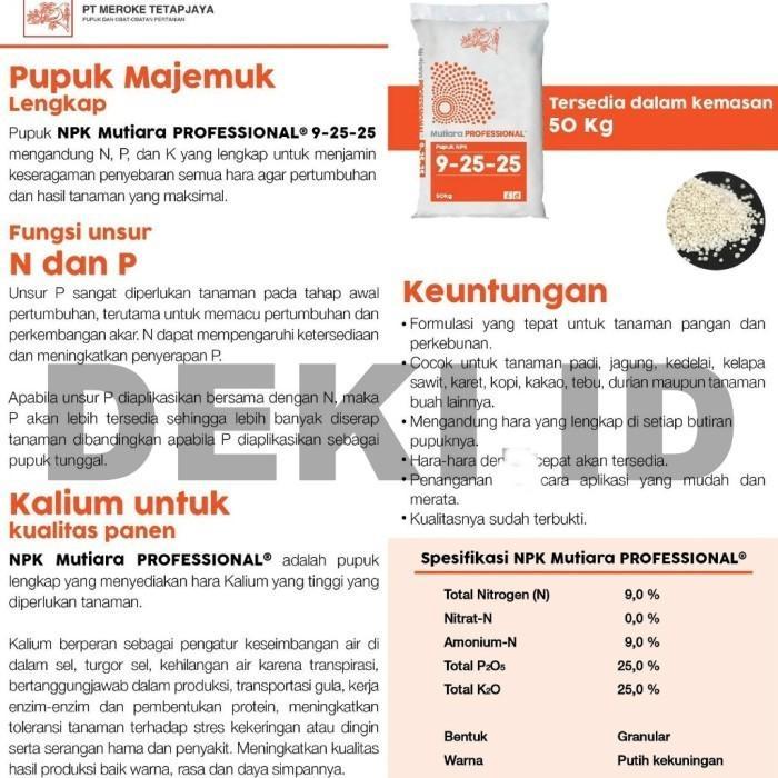 Koralineshop Pupuk Npk 9 25 25 Professional 50 Kg Via Mutiara Meroke Profesional Nutrisi Pembuahan