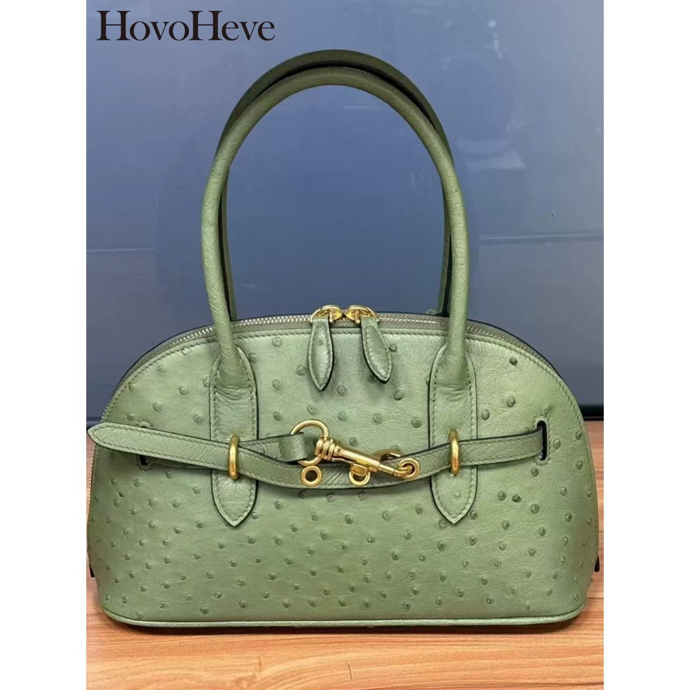 Elegant Ladies Vintage Banquet Real Ostrich Leather Totes Handbag Luxury Women Genuine Leather