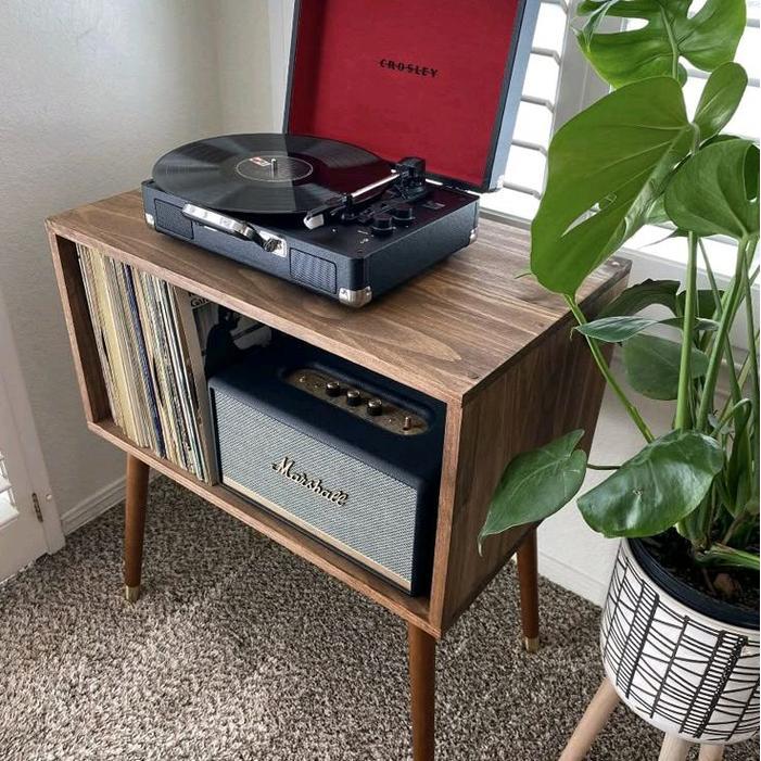 Rak vinyl rak Piringan hitam minimalis kayu mahoni kaki kayu