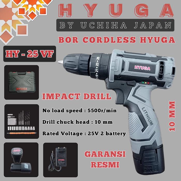 Mesin Bor Baterai Cordless Impact Drill Merk Uchiha 10Mm Type 32Vf Ori