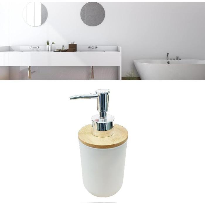 Dispenser Tempat Sabun Cair Kamar Mandi Aesthetic Putih Bambu - Putih