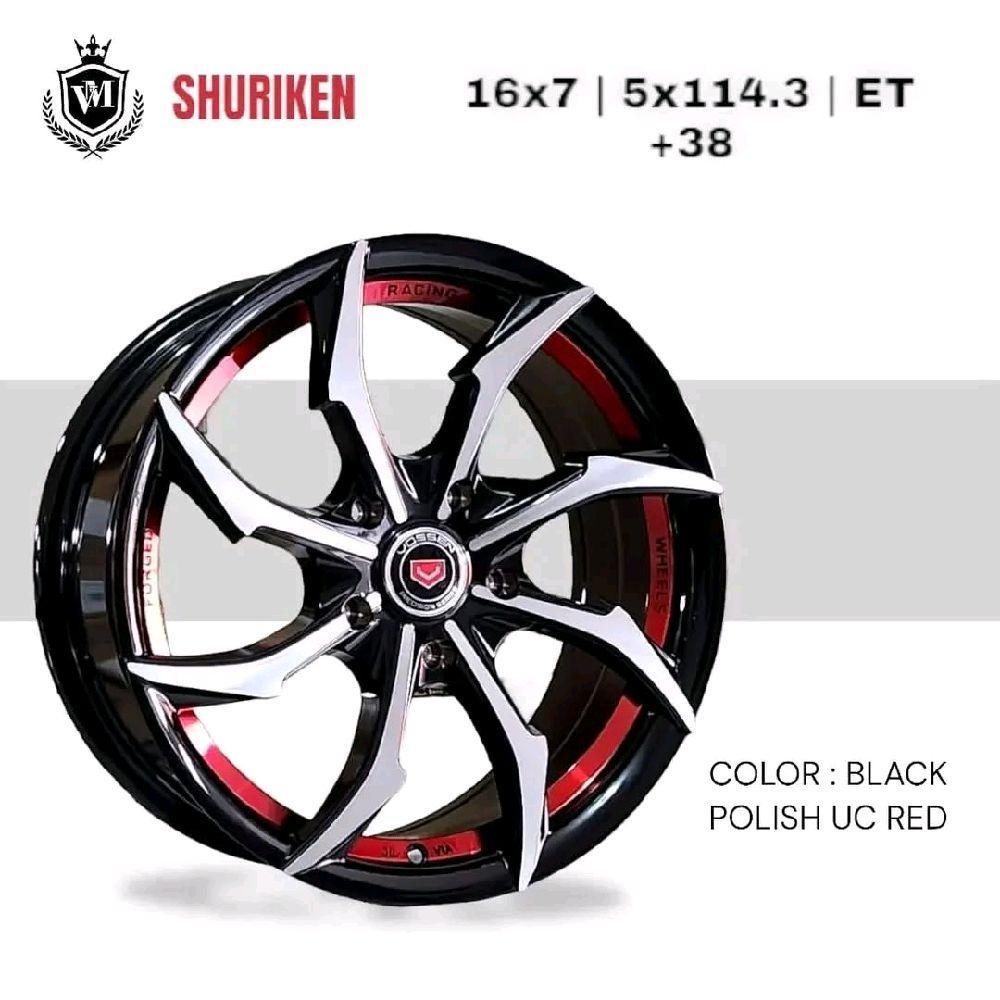 Velg Mobil Racing Vossen Shuriken Ring 16 Lubang 5 ET 38 Warna Black Polish UC Red