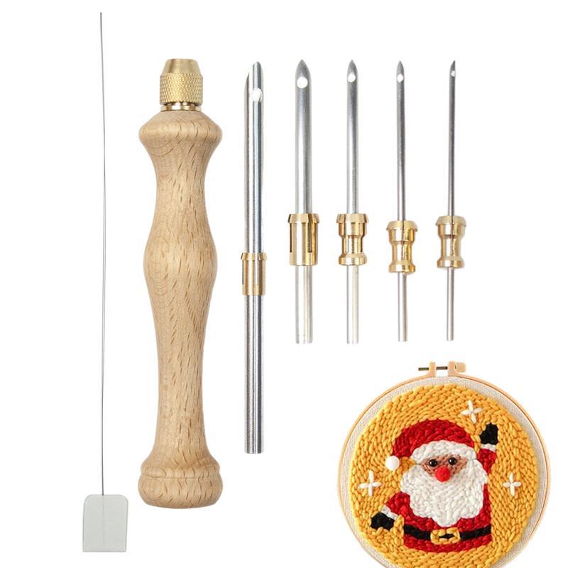 Embroidery Punch Needle Wooden Embroidery Punch Needle Punch Needle Weaving Tool with Wooden Handle