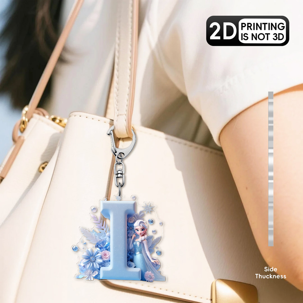 Disney Frozen Elsa Acrylic Cartoon Keychain 2in A-Z English Letters Name Colourful Pendant Car