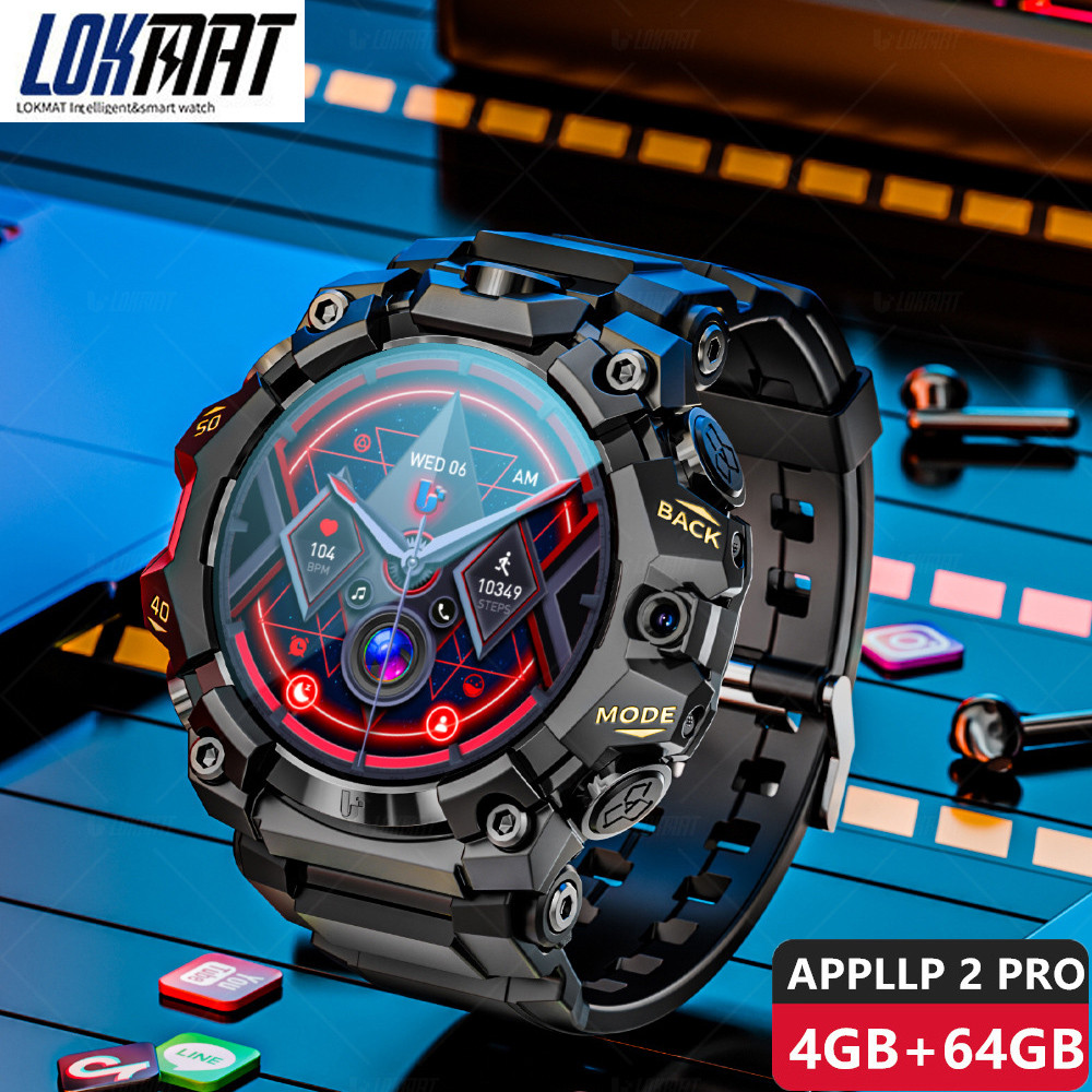 New LOKMAT Rugged 4G SIM Card Android Smartwatch Men, Amoled Round Screen NFC Dual Camera Video Call