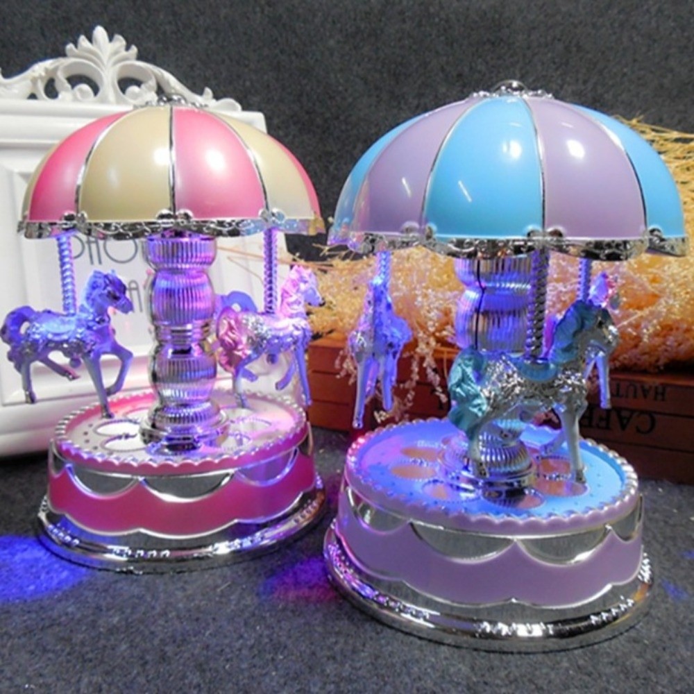 Fantasy Exquisite Carousel Music Box Luminous Cartoon Carousel Ornaments Gifts Plastic Horse Music