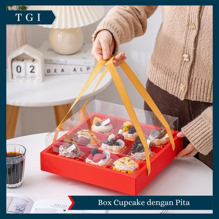 TGI - KOTAK MIKA TRANSPARAN PITA KOTAK KUE SEKAT HAMPERS HADIAH PACKAGING CUPCAKE PUDDING BOX