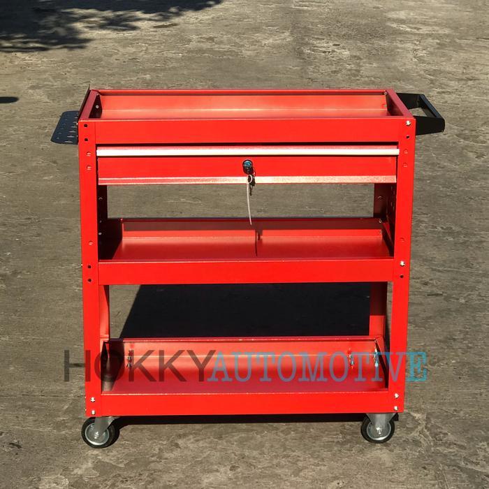 Rak Penyimpanan Tool Perbengkelan 3 Tingkat + 1 Drawer / Tool Trolley Pasti Ori