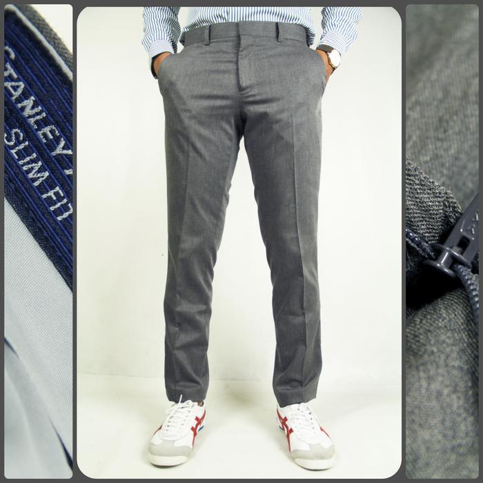 Celana Formal Panjang Pria Abu-Abu Serat Slimfit Sta Wd & Co. New
