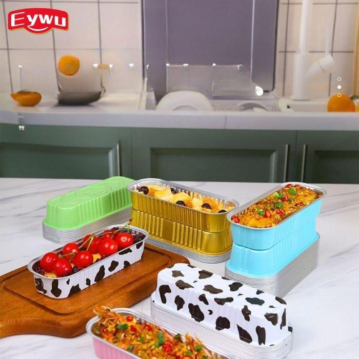 Eywu Tray Alumunium Foil Persegi Panjang dan Tutupan Mika 200ml /Mika Aluminium Oven / Aluminium