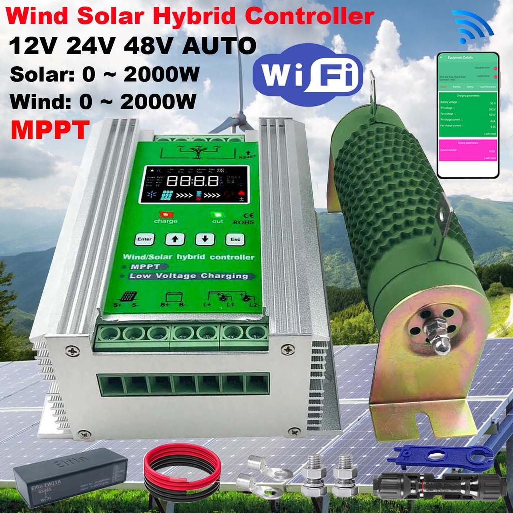 12V 24V 48V 1000W Wifi Wind Solar Hybrid Charge Controller, MPPT Charge for Solar Panel Wind Turbine