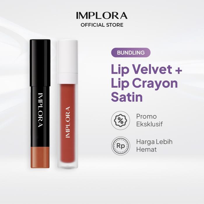Implora Lip Velvet + Lip Crayon Satin Paket Lipstik Ombre