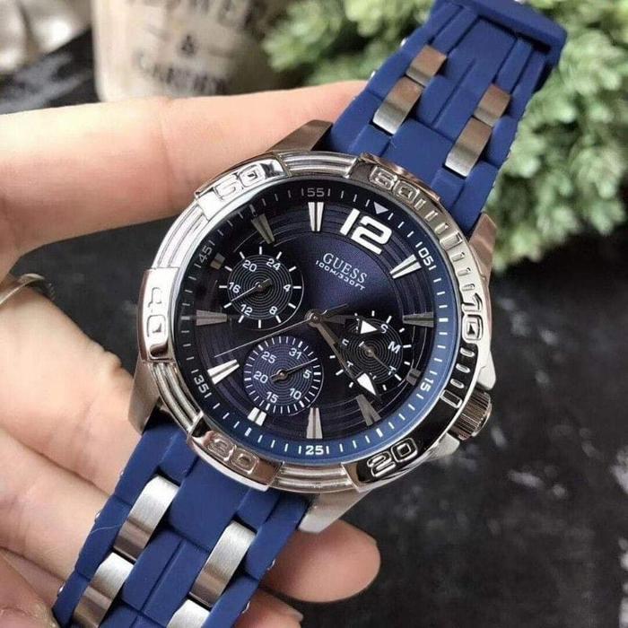 (Jual-1225) Jam Tangan Pria Guess Original W0366G2 Strap Rubber Navy