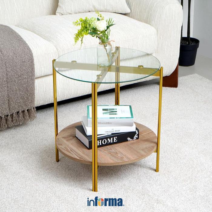 Informa Vega Meja Sisi Round - Cokelat Walnut End Table Meja Kecil Aesthetic Meja Samping Serbaguna