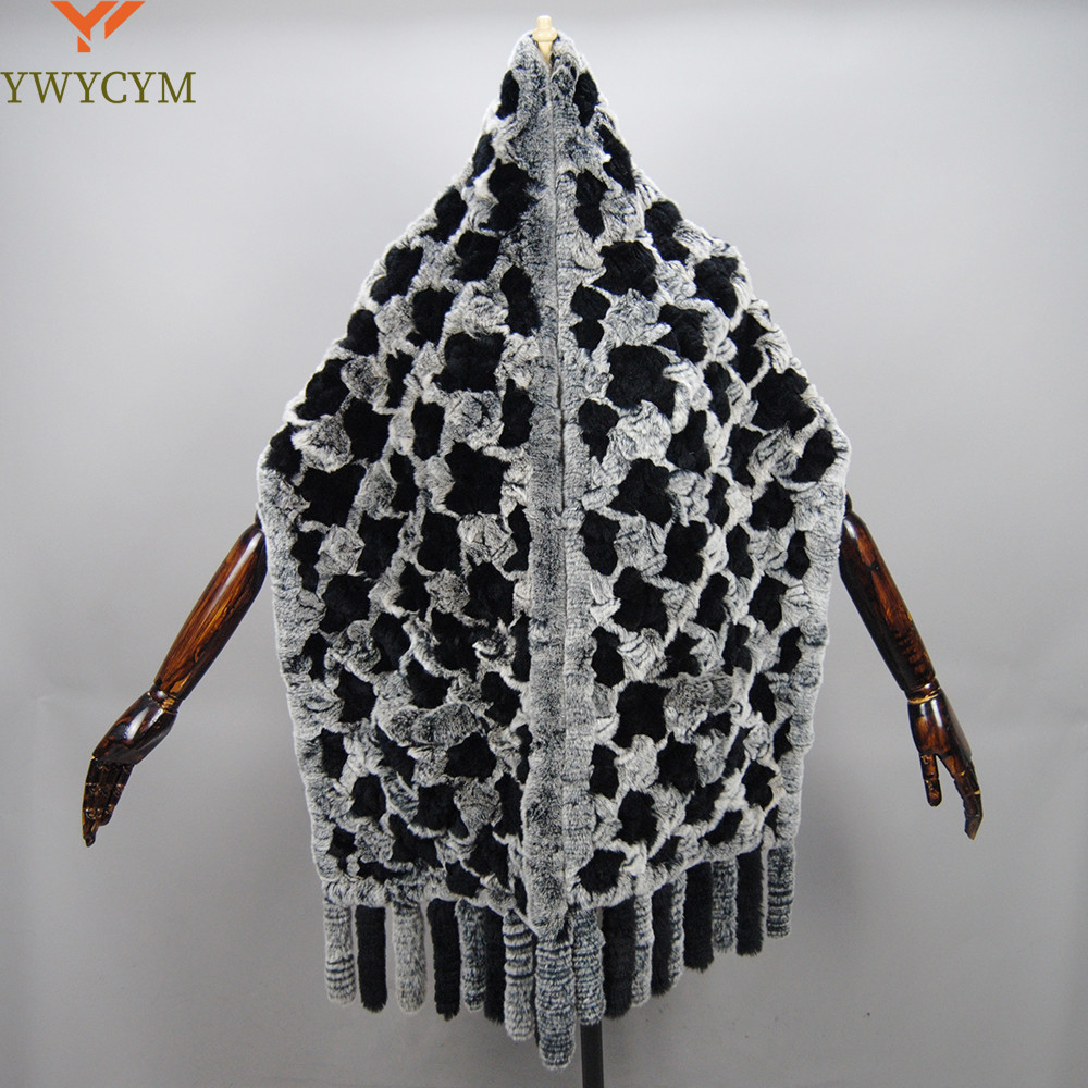 Brand Fashion Women Real Rex Rabbit Fur Poncho Shawl Coat Knitted 100% Natural Rex Rabbit Fur