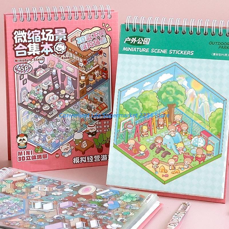 20 in 1 Aesthetic Sticker Scene Sticker Book Cartoon Landscape Sticker Book Decorative Sticker Book