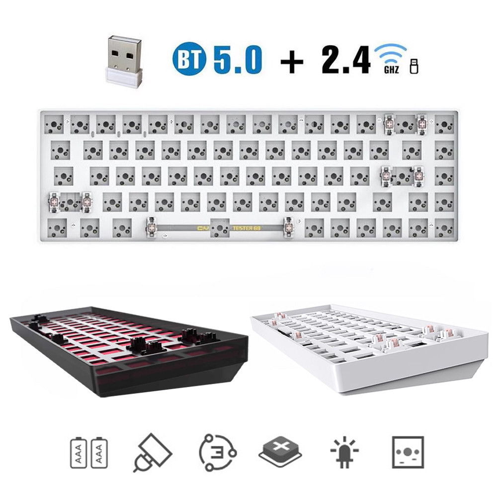 JUAL  3-mod Custom Made Hot Swap White Light 68 Keys Mechanical Keyboard Kit 2.4Ghz Wireless Bluetoo