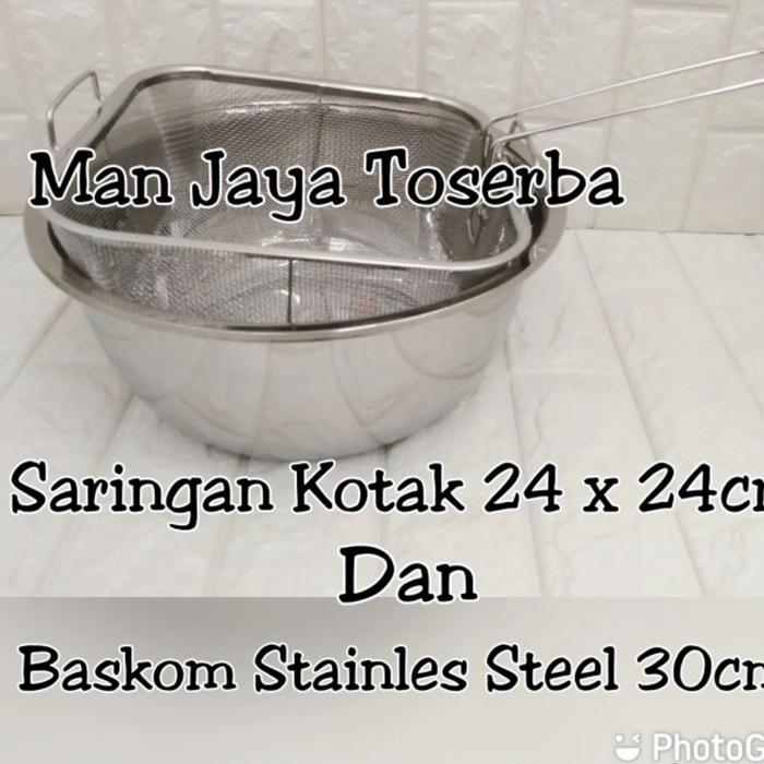 PROMO saringan kotak 24 x 24 cm dan baskom 30 cm stainless steel BISA GOSEND
