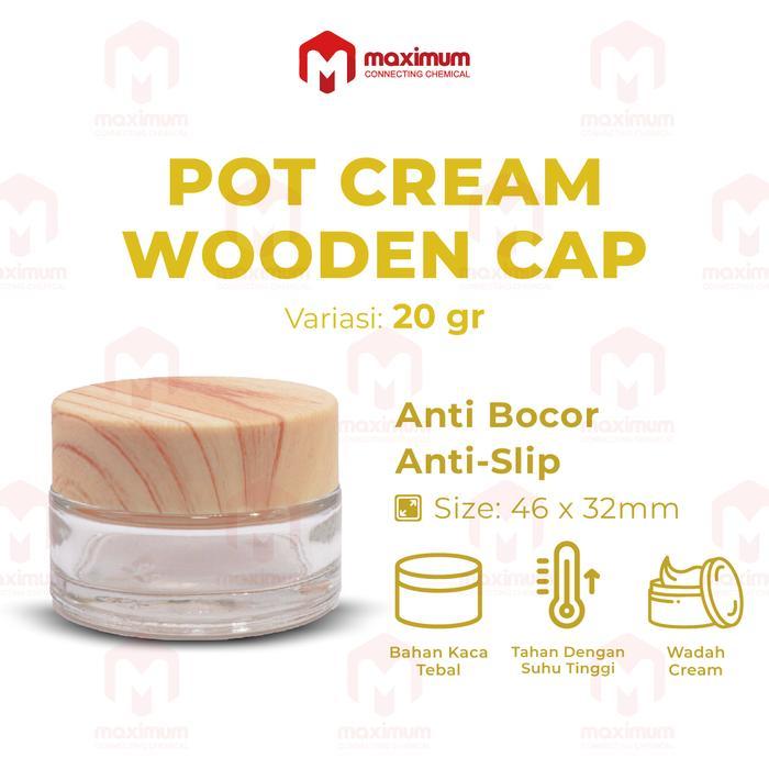 Botol Kaca Pot Cream Bening Tutup Motif Kayu - 10gr, 15gr, 20gram