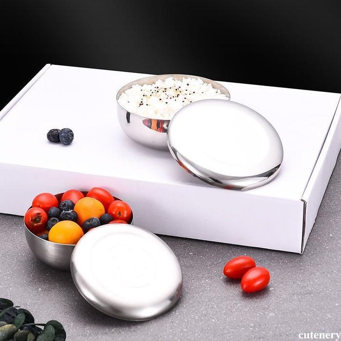 Mangkok Korea Stainless Steel Tebal / Mangkuk Dua Lapis Anti Panas Tanpa Tutup Cutenery
