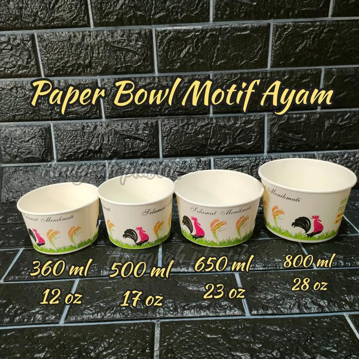 Paper Bowl Motif Ayam 12 Oz 17 Oz / Paper Bowl Ayam 360 Ml 500 Ml Per Slop