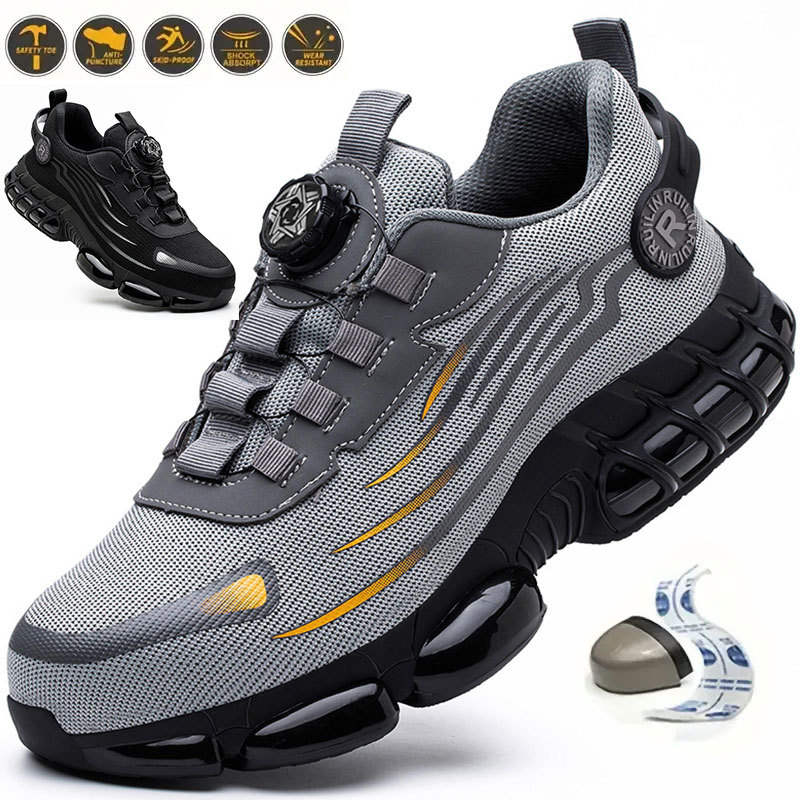 Rotating Button Safety Shoes Men Anti-Smash Anti-Puncture Work Shoes Fashion Men Safety Sport Shoes