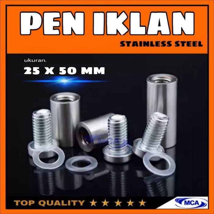 PEN IKLAN 25x50 Stainless / Baut Akrilik Baut Kaca Sign Board 25 x 50