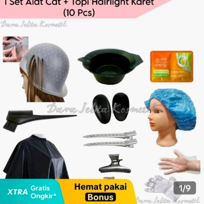 1Set Alat Cat Rambut + Topi Highlight Karet