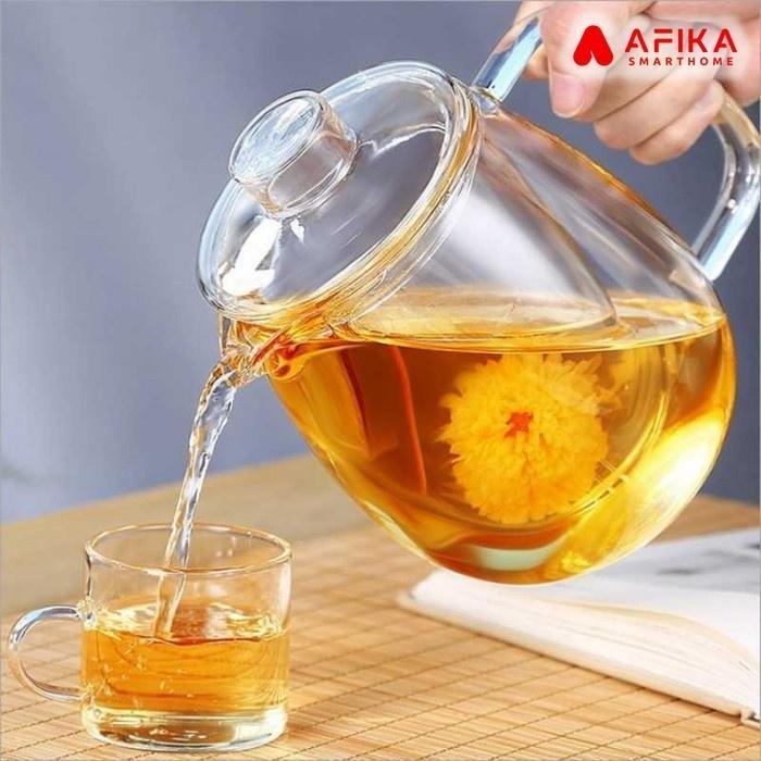 Teko Pitcher Gelas Kaca Infuser Saringan Teh Kaca Tahan Panas Api
